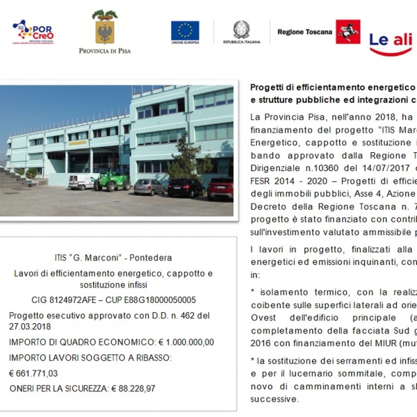 POR FESR 2014 - 2020 – “ITIS Marconi – Efficientamento Energetico, cappotto e sostituzione infissi”